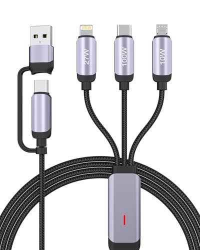 100W 6ft Multi USB Charging Cable with USB A/C to Light-ning/Type...