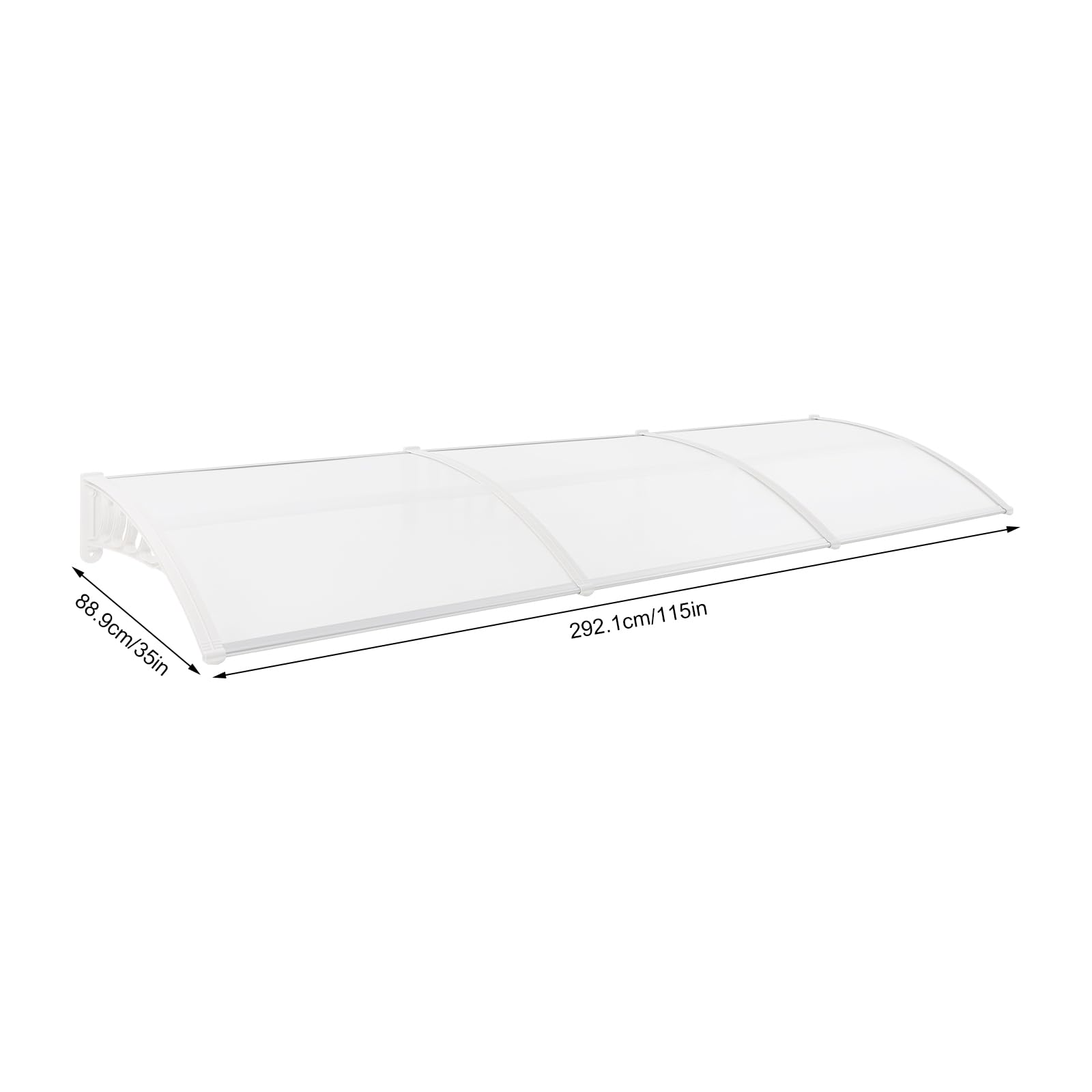 Zadaszenie do drzwi wejściowych 90 x 300 cm, zadaszenie drzwi wejściowych z aluminium, PP i PC, zadaszenie łukowe łukowe, zadaszenie jednospadowe, montaż ścienny, zadaszenie na balkon, do ogrodu