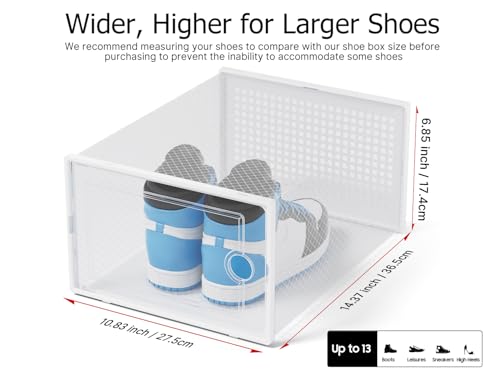Image of Kuject XX-Large Shoe Storage Boxes Organizers Clear Plastic Stackable 12 Pack, Shoe Rack & Holder Substitute, Sneaker Containers, Shoe Storage Organizer Bins for Closet, Under Bed,White(No Fold Line)