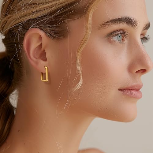 Gold Hoop Earrings for Women 14K Gold Hoop Earrings for Women Square Hoops Earring for Womens Square-Shape with Clean Lines Simple Square Hoops Earring for Womens 24mm4