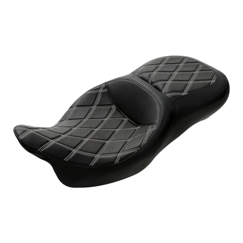 SLMOTO Black Hammock Motorcycle Seat - Motorcycle Seat Cushion fit for Harley Touring Road King Street Glide Road Glide Electra Glide 2009-2023 Grey