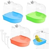 Tfwadmx 3Pcs Bird Bath for Cage Hanging Parakeet Bath Box Clear Bird Bathtub Water Shower Food Feeder Bathing Tub for Cockatiel Conure Canary Budgies
