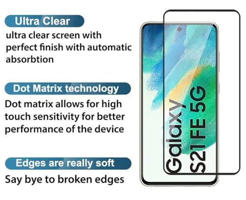 Image of Tempered Glass Screen Protector Compatible for Samsung Galaxy S21FE 5G with Edge to Edge Coverage and Easy Installation Kit, Pack of 1, Black