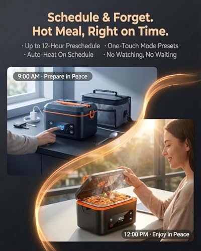 Image of RUDAP Cordless Electric Lunch Box, 24000mAh Rechargeable 1.2L Portable Food Warmer with 5 Heating Modes, Auto Temperature Control, Heated Lunch Box - Perfect for Truck, Office, or Outdoor Worksite