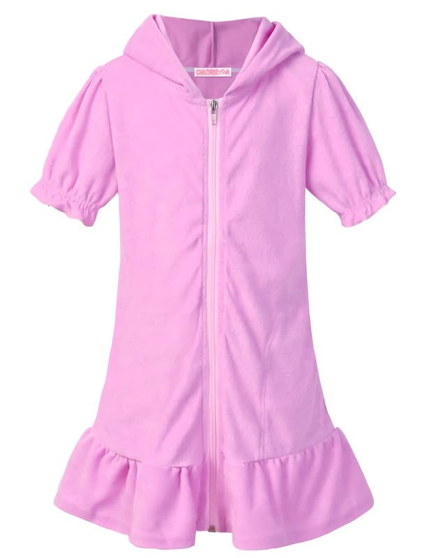 Image of CHILDRENSTAR Girls Swim Coverups Terry Swimsuit Cover-Up Hooded Zip-Up Beach Robe