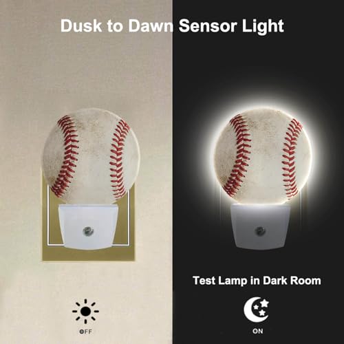 Image of Home Decorative Retro Night Light Lamp Baseball Worn Ball Sports Theme Plug-in Nightlights LED Lighting 0.5W Sleep Friendly for Bedroom Bathroom Staircase Hallway
