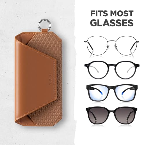 Image of VULKIT Portable Leather Eye Glasses Case for Women & Men, Slim Sunglass Case, Unisex Eyeglass Case