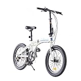LSLIFE 20 Zoll Klappfahrrad für Erwachsene 7-Gang Shimano Antrieb Klappfahrrad Leicht Aluminium Rahmen Scheibenbremse Klappfahrräder für Frauen Männer (Weiß)