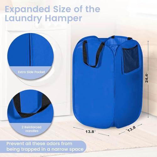 Image of HOUSE AGAIN Upgraded Polyester Pop Up Laundry Hamper, Collapsible Laundry Baskets with Durable Handles Solid Bottom High Steel Frame and Side Pocket, Easy Open & Save space,Perfect for Storage(Blue)