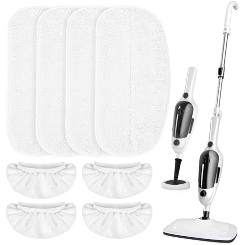 LOVECO 4 Pack Steam Mop Pads + 4 Microfiber Small
