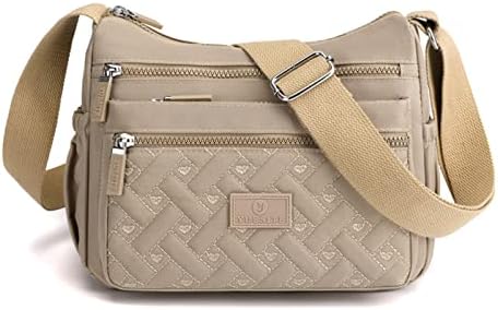 Rkrouco Women Crossbody Bag Multi-Pocket Nylon Waterproof Lightweight Casual Shoulder Handbag Purse Bookbag-Khaki