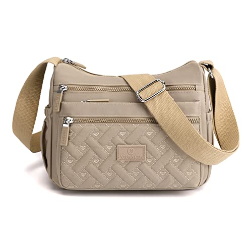 Rkrouco Women Crossbody Bag Multi-Pocket Nylon Waterproof Lightweight Casual Shoulder Handbag Purse Bookbag-Khaki #TOP18