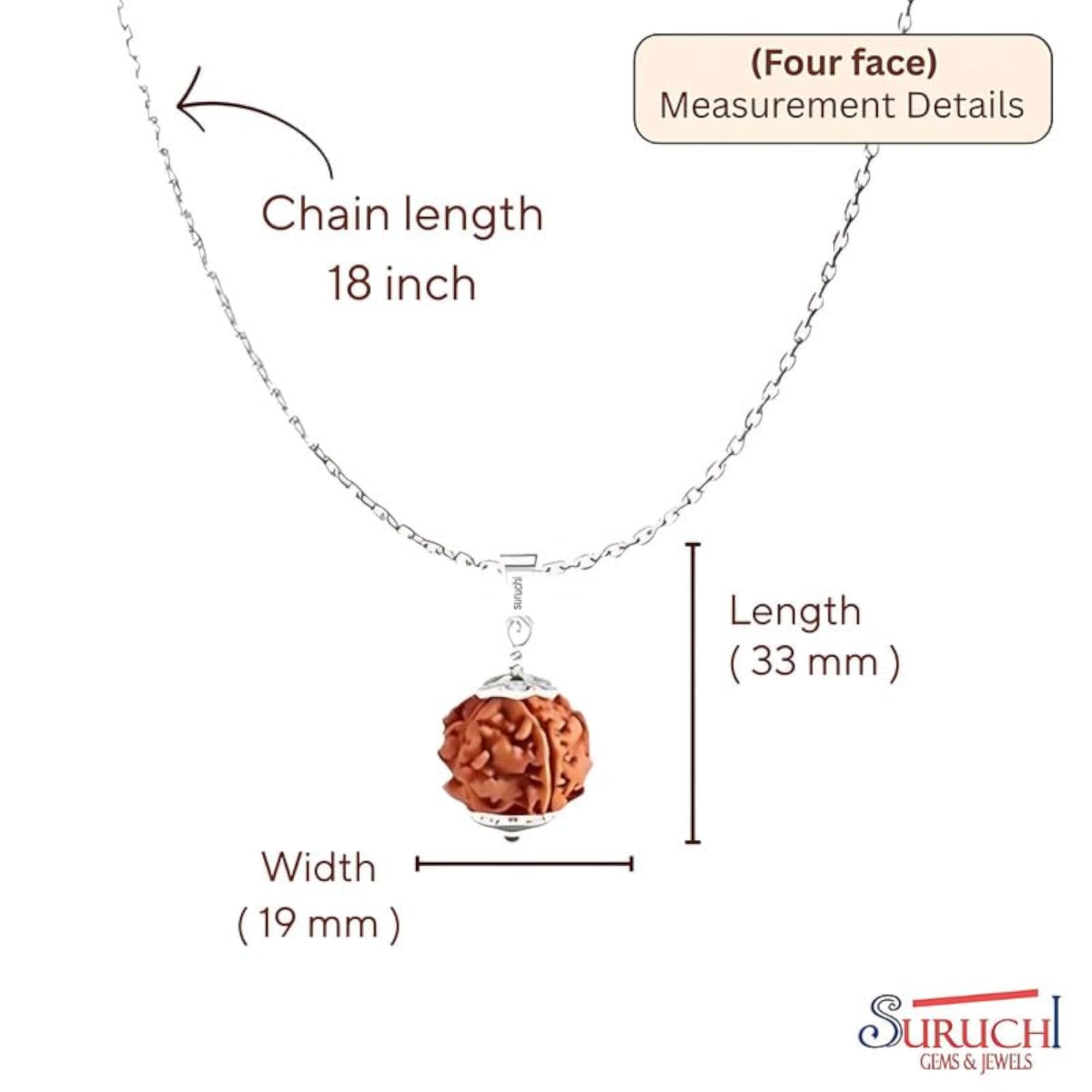 Natural 4 Mukhi Rudraksha Pendant in 925 Sterling Silver
