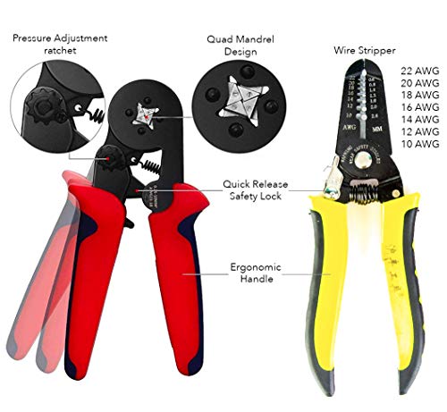 KOTTO Ferrule Wire Terminal Block Crimping Tool Plier Tool Kit Set with 860 Ferrules, Wire cutter, Storage Bag, UL Color AWG Guidelines, Industry Standard Coded Ferrules - Thumbnail 3