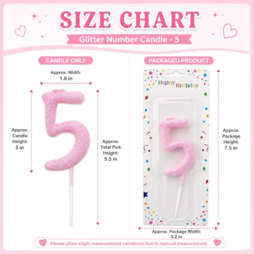 Image of Wanna Party Glitter Designer Pink Number 5 Birthday Candle, Numerical Cake Candle for 5th Birthday, Cake Cutting, Party Decoration & Celebration Supplies - 1PC