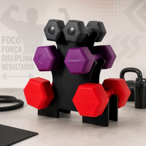 Kit De Halteres 12 Kg Com Suporte, Ideal Para Treinar Em Casa, Com 3 Pesos