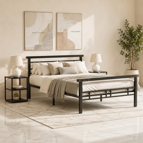 Image of Single Size Metal Bed Frame | SingleSize Metal Bed | Heavy Duty Iron Bed | Steel Bed Single | Single Metal Cot | Platform Bed | Bed Frame SingleSize | Metal Slats | No Box Spring Needed | Black