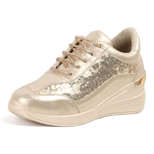Image of Vendoz Women Wedding & Party Casual High Heel Sneakers I Cushioned Insole I Glittery & Embellished Bridal Wear I Lightweight and Stylish Shoes for Girls CNV7065