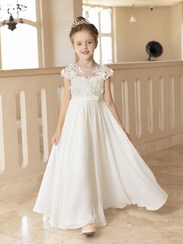 MCieloLuna Chiffon Applique Flower Girl Dresses for Wedding White A-Line Cap Sleeve Formal Bridesmaid Brithday Party Gowns2