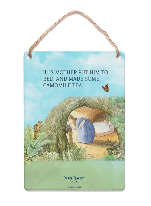 Metal Dangler Sign (65 x 90 mm) - Beatrix Potter - Mrs Rabbit - His Mother put him to bed — image 1