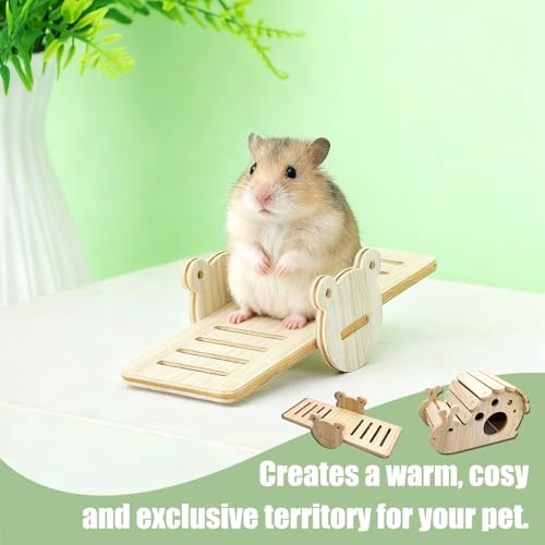 FOSDICK Hamster House Wooden, Small Hamster Hide, Snail Shape Wooden hamster Hideout with Seesaw, Dwarf Hamsters Hides, Multichamber Hideaway for Gerbils Chipmunk Chinchilla Guinea Pig Small Animals - Image 6