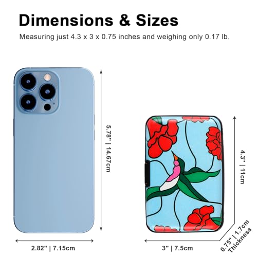 Image of Credit Card Holder Small RFID Blocking Wallet Business Metal Slim Mini Aluminum Hard Case for Women Men Gift, Bird Flower, small