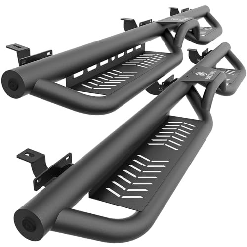 EYOUHZ Running Boards Compatible with 2007-2018 Jeep Wrangler JK JKU Unlimited 4 Doors, Two Stairs Design Side Steps Heavy-Duty Steel Nerf Bars Bolt-on Step Plates Rock Sliders Rail, Black