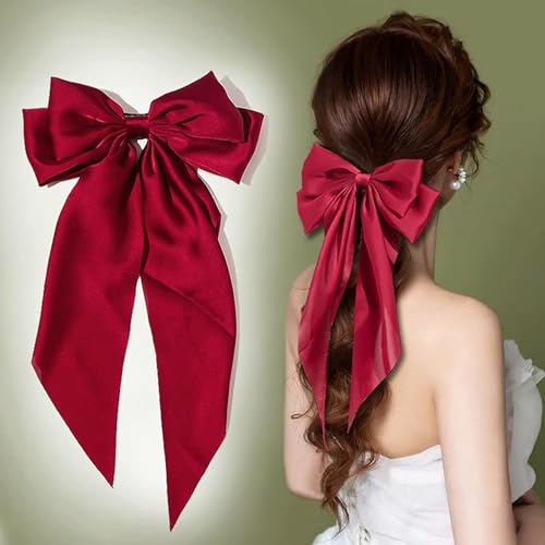 Rubela Women Vintage Satin Silk Twolayer Ribbon Bow Hair Clip Handmade Hair Accessories