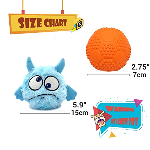 Enjoying Dog Interactive Toys 2-in-1 Dog Plush Squeaky Small Balls Pet Toys Halloween Xmas for Small Medium Large Dogs Blue Monster - Image 4