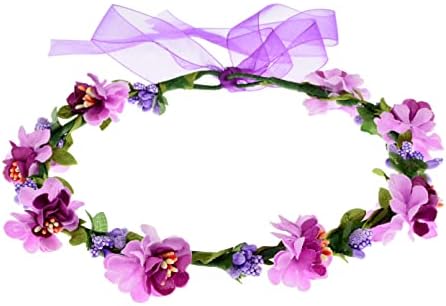 Love Sweety Women BOHO Flower Headband Berry Floral Crown Hair Wreath Garland Halo (Purple)