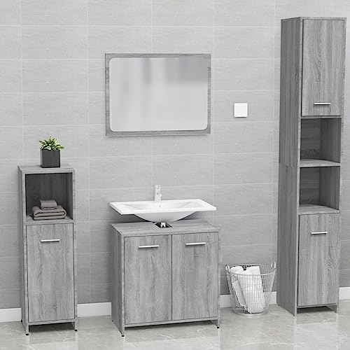 Jiangboyue-815529 Ensemble de meubles de salle de bain en bois d'ingénierie Gris Sonoma