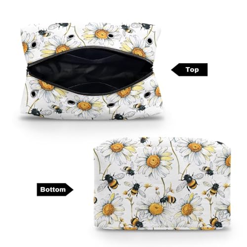 Image of Drnuikhe Knitting Bag for Yarn Storage Durable Crochet Storage Bag Daisy Bee Print Travel Knitting Bag Large Capacity Yarn Storage Organizer Bags for Unfinished Project
