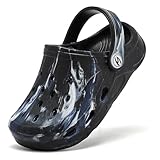 HOBIBEAR Toddler Boys Garden Clogs Slip on Cute Cartoon Summer Sandals Quick Dry Water Shoes Beach Pool Shower Slides with Adjustable Strap Black