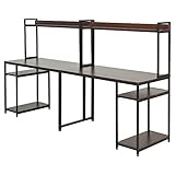 HOMCOM 94.5in Industrial Double Computer Desk with Hutch and Storage Shelves, Extra Long Home Office...