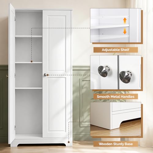 Image of VINGLI 72 inch Tall Pantry Cabinet, Kitchen Pantry Storage Cabinet with 2 Doors & Adjustable Shelves, Freestanding Food Storage Cupboard for Kitchen, Dining Room, Utility Room, White