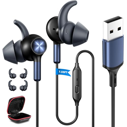 USB Headphones Headset with Microphone for PC 7.5 Ft Cable, USB A Headphones for Computer Office Meeting, Wired USBA Earbuds with Mute Stereo Noise Isolating Call Laptop Earphones for Dell/Surface