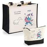 Duo cabas jute et trousse noir Tatoueurs Les Autres vs Moi | Cadeau Anniversaire Femme Noël Fête des Mères Set Shopping Sac de courses & Pochette