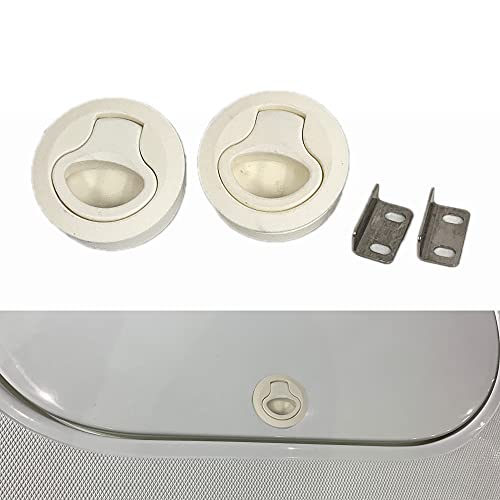 TuoP 2 Inch Slam Hatch Flush Pull Latch for Boat and RV, Marine Deck Cabin Hatch Flush Door Hardware, Plastic, White (Pack of 2)
