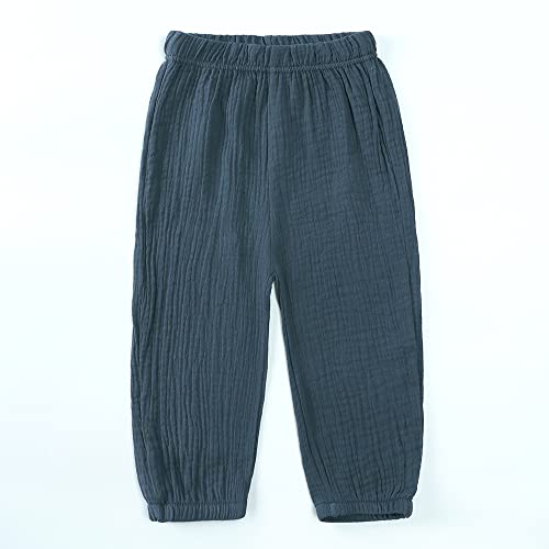 Unisex Kids Cotton Linen Long Pants 3Packs Boys Girls Summer Elastic Waist Sweatpants Pull On Trousers2