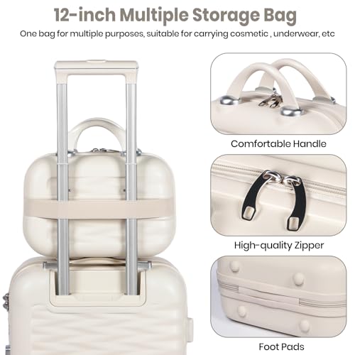 H.yeed 4-Piece Luggage Set Lightweight ABS Hard Shell Suitcase Set with TSA Lock and Spinner Wheels Travel Suitcase Set Includes 12" 20" 24" 28" (Beige, 4 pc Set) - Image 6