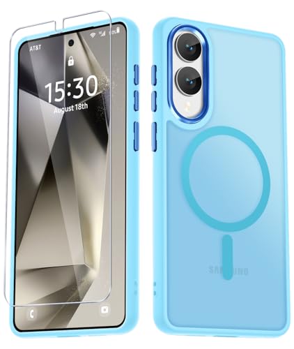 Image of for Samsung Galaxy S25 Edge Case, Matte Magnetic Phone Case with 1 Screen Protector, Support for Magsafe, Translucent Frosted Shockproof Protective Cover for Samsung Galaxy S25 Edge, Light Blue