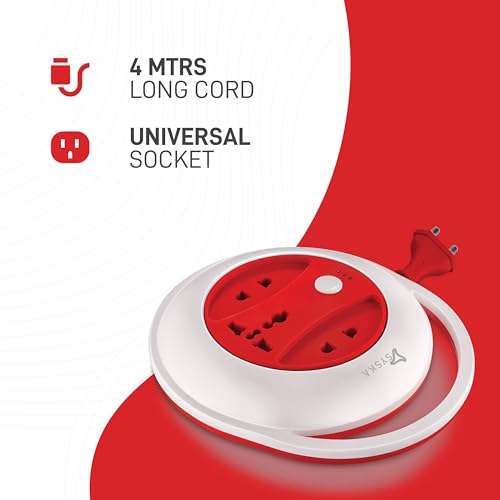 Image of SYSKA SSK-PW-0302-WR Power Wheel with Surge Protection, Strong ABS Material Body, 4 Meter Long (White-Red)