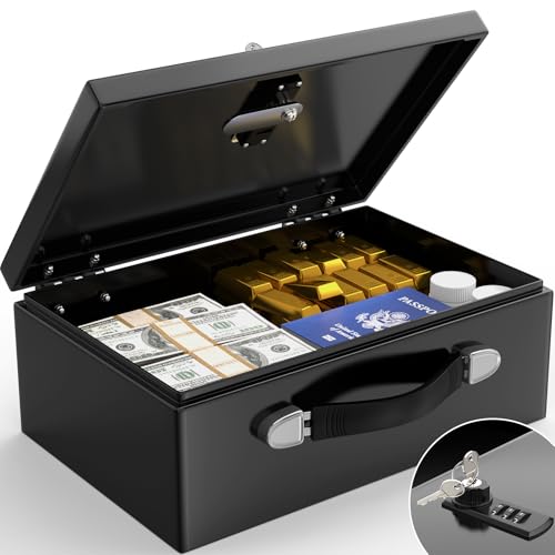 Tragbarer Feuerfeste Dokumentenbox Tresor Feuerfest mit Zahlencode und Schlüssel, 18L Safe Tresor für Zuhause mit Griff, Dokumentenbox Feuerfest Wasserdicht für Bargeld Medikamente A4 Dokumente