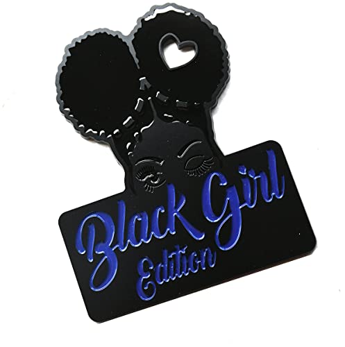 Image of Custom Black Girl Edition Car Badge Emblem Decals - Compatible Vehicles, Doors, Body, Fenders, Trunk - Stylish Dynamic Look (Blue)