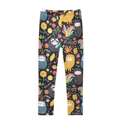 Cartoon Sloth Flower Rainbow Girls Casual Leggings for Kids Printed Long Pant Bottoms Stretch and Soft