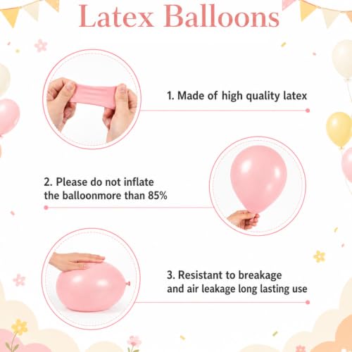 Image of Pink and Yellow Balloons, 60 Pcs 12 Inch Light Pink Yellow Sand White | Latex Balloons with 2 Pcs Ribbon for Baby Shower Bee Bear Themed Birthday Bridal Shower Wedding Party Decorations
