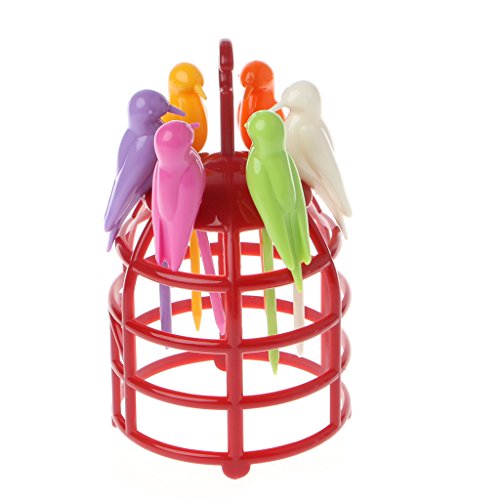 JinGuoZiLP 6 Pcs for Creative Birdcage Fruit Fork Toothpick Plastic Stand Holder