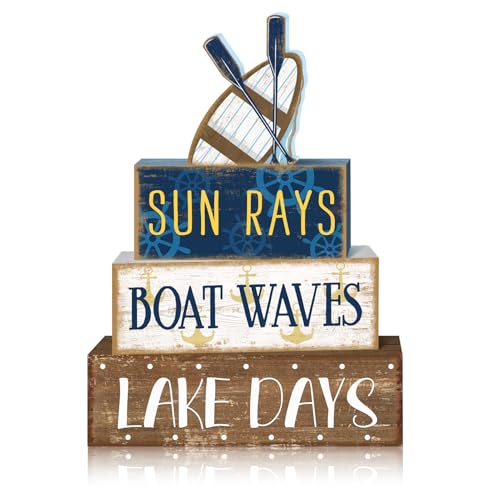 Britimes 4 Pcs Summer Wooden Tiered Tray Decor Set, Lake