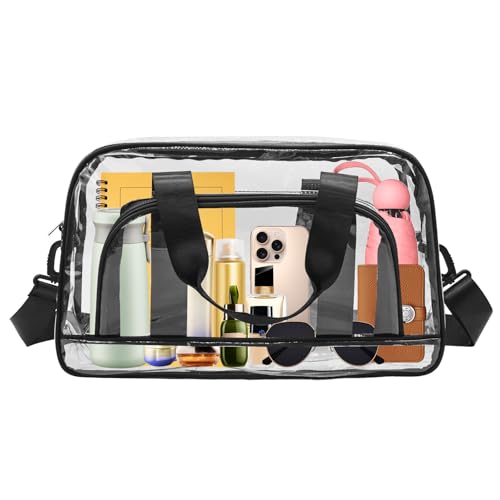 Enkrio Clear Bags for Stadium Large Clear Tote Bag with Shoulder Strap Duffel Bag for Work Travel Gym Makeup Organizer