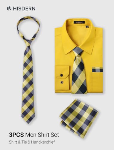 Image of HISDERN Mens Dress Shirt with Tie Pocket Square Set Classic Button Down Shirt Matching Tie Long Sleeve Shirts
